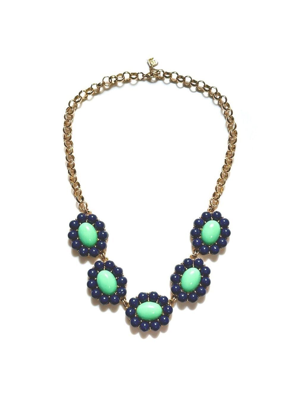 BANANA REPUBLIC Bold Navy & Mint Floral Cluster Bib Necklace | EUC